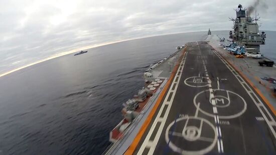 Russian aircraft carrier Admiral Kuznetsov in Mediterranean Sea near Syria