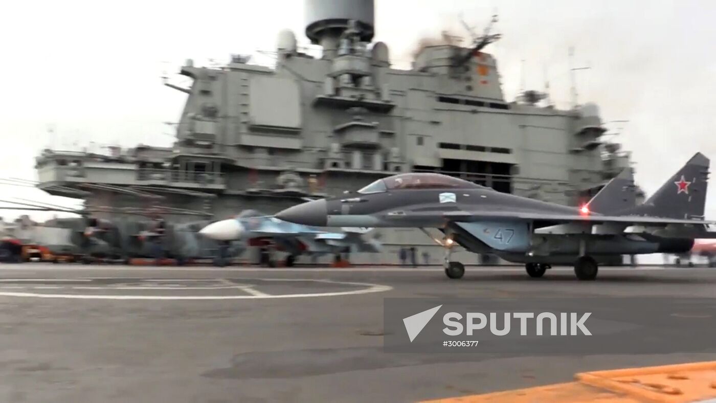 Russian aircraft carrier Admiral Kuznetsov in Mediterranean Sea near Syria