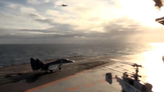 Russian aircraft carrier Admiral Kuznetsov in Mediterranean Sea near Syria