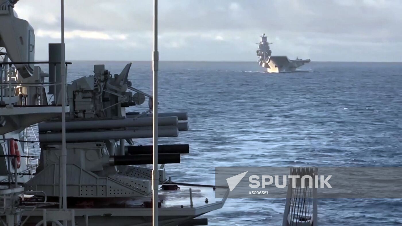 Russian aircraft carrier Admiral Kuznetsov in Mediterranean Sea near Syria
