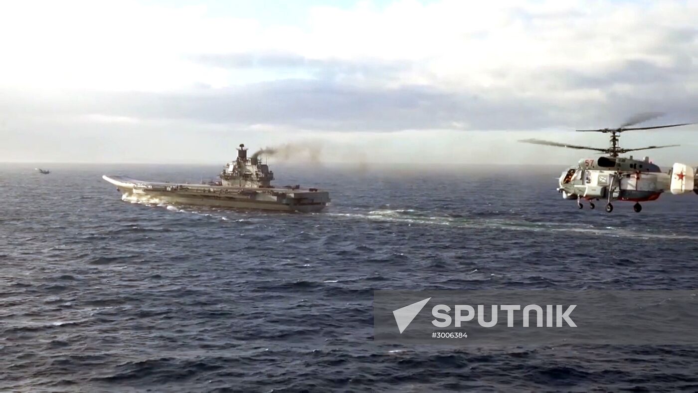 Russian aircraft carrier Admiral Kuznetsov in Mediterranean Sea near Syria