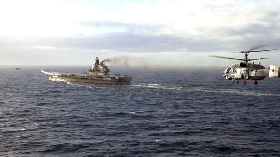 Russian aircraft carrier Admiral Kuznetsov in Mediterranean Sea near Syria