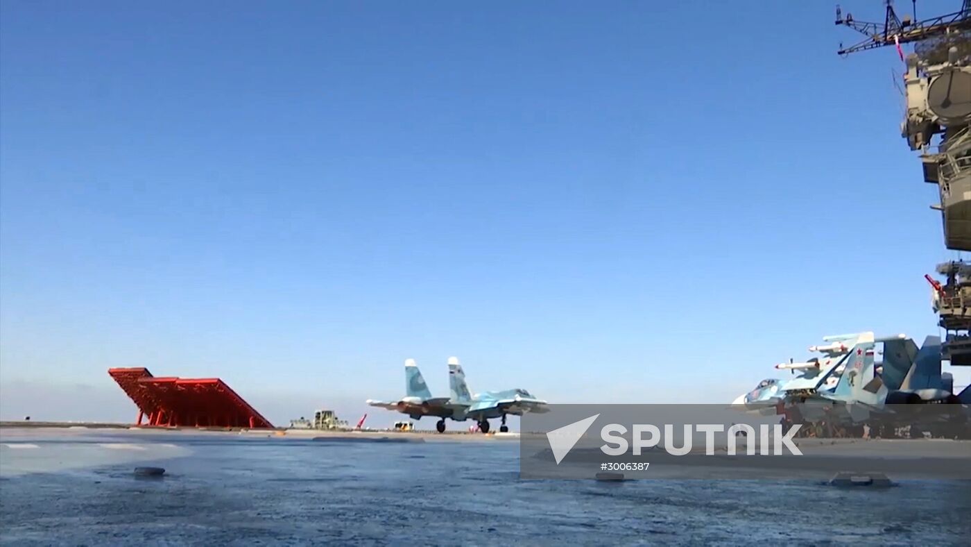 Russian aircraft carrier Admiral Kuznetsov in Mediterranean Sea near Syria