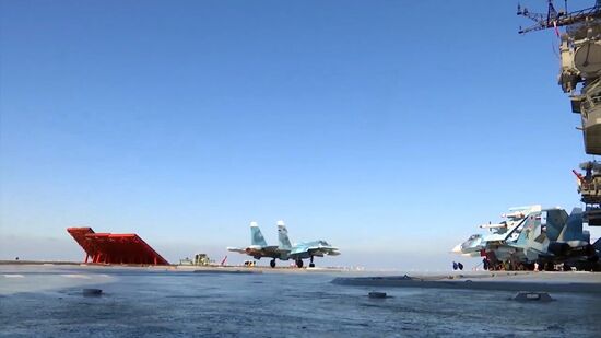 Russian aircraft carrier Admiral Kuznetsov in Mediterranean Sea near Syria