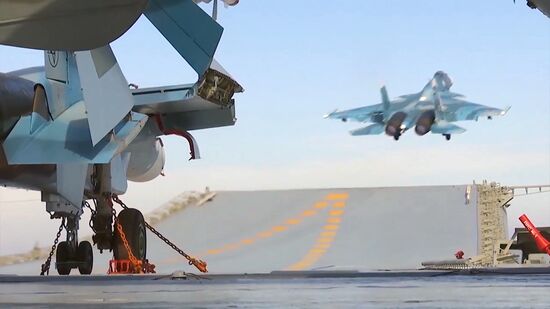 Russian aircraft carrier Admiral Kuznetsov in Mediterranean Sea near Syria
