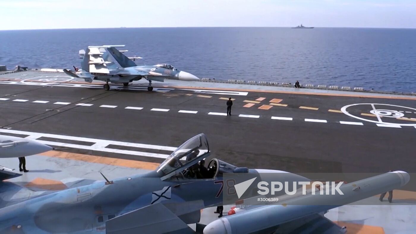 Russian aircraft carrier Admiral Kuznetsov in Mediterranean Sea near Syria