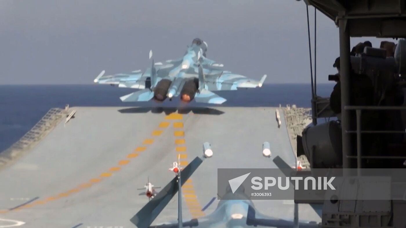 Russian aircraft carrier Admiral Kuznetsov in Mediterranean Sea near Syria