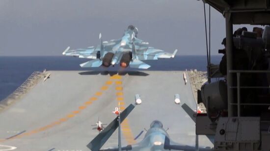 Russian aircraft carrier Admiral Kuznetsov in Mediterranean Sea near Syria