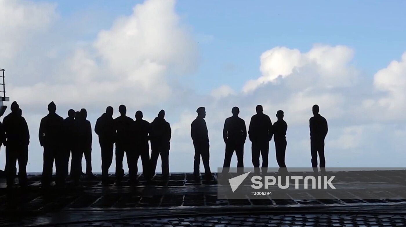 Russian aircraft carrier Admiral Kuznetsov in Mediterranean Sea near Syria