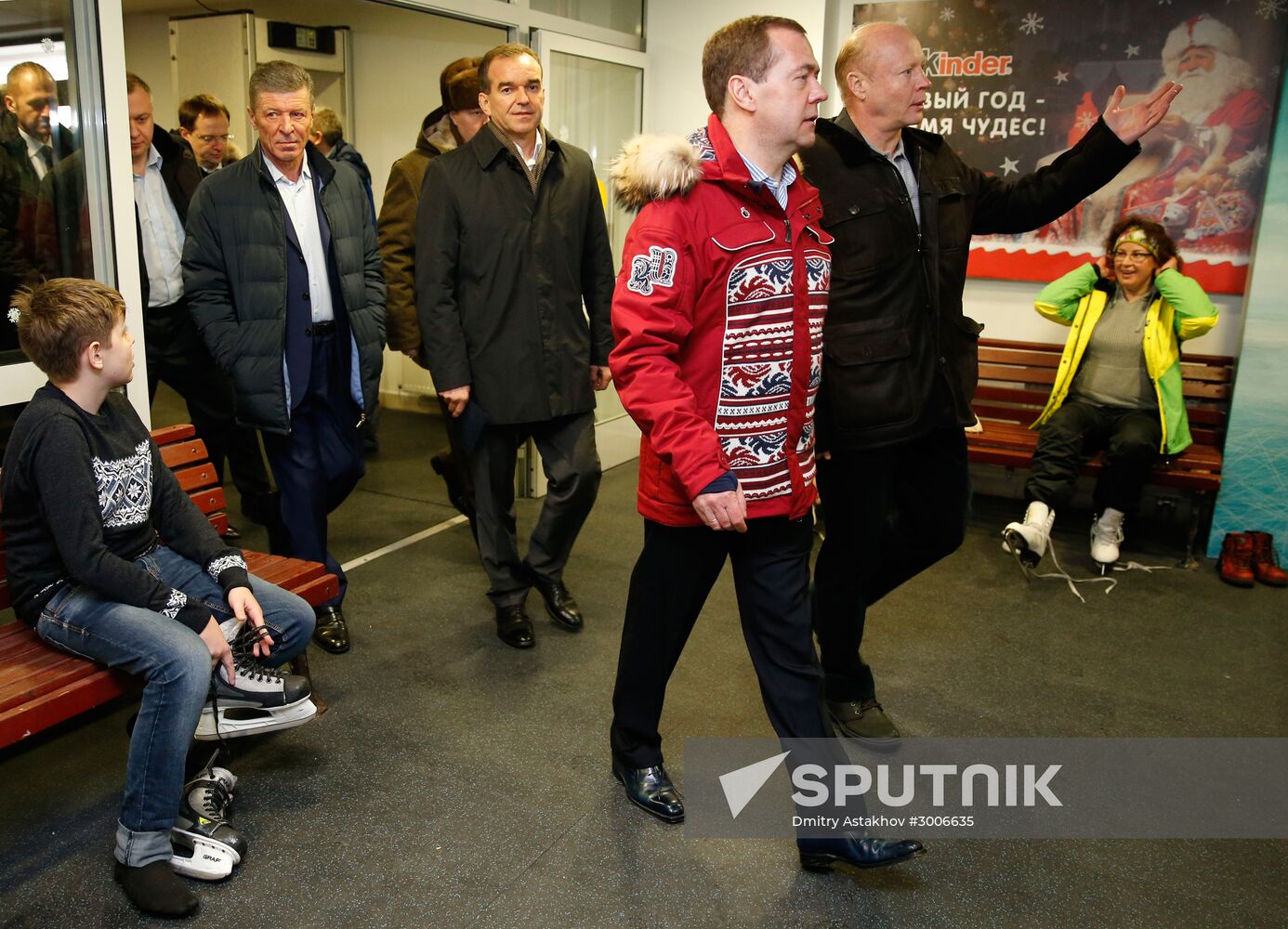 Russian Prime Minister Dmitry Medvedev examines Gorky Gorod ski resort in Sochi