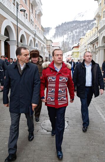 Russian Prime Minister Dmitry Medvedev examines Gorky Gorod ski resort in Sochi