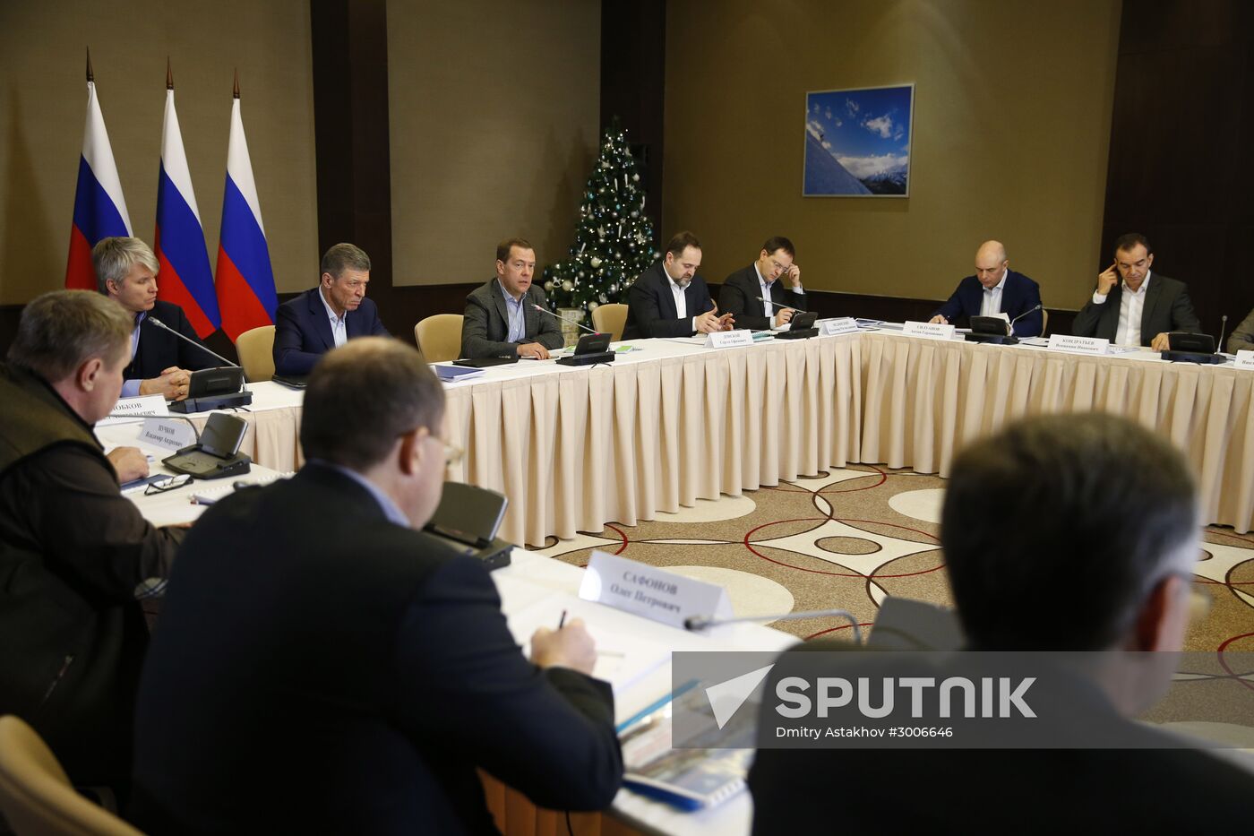 Russian Prime Minister Dmitry Medvedev examines Gorky Gorod ski resort in Sochi