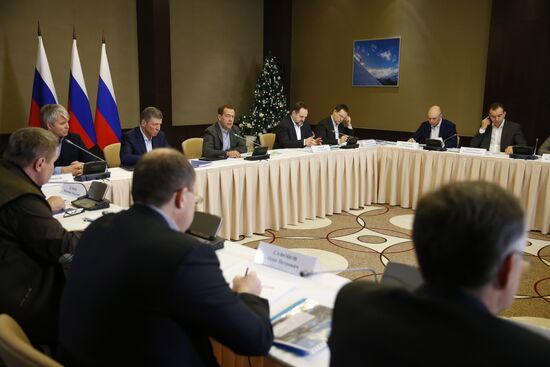 Russian Prime Minister Dmitry Medvedev examines Gorky Gorod ski resort in Sochi