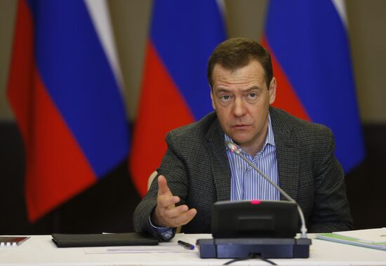 Russian Prime Minister Dmitry Medvedev examines Gorky Gorod ski resort in Sochi