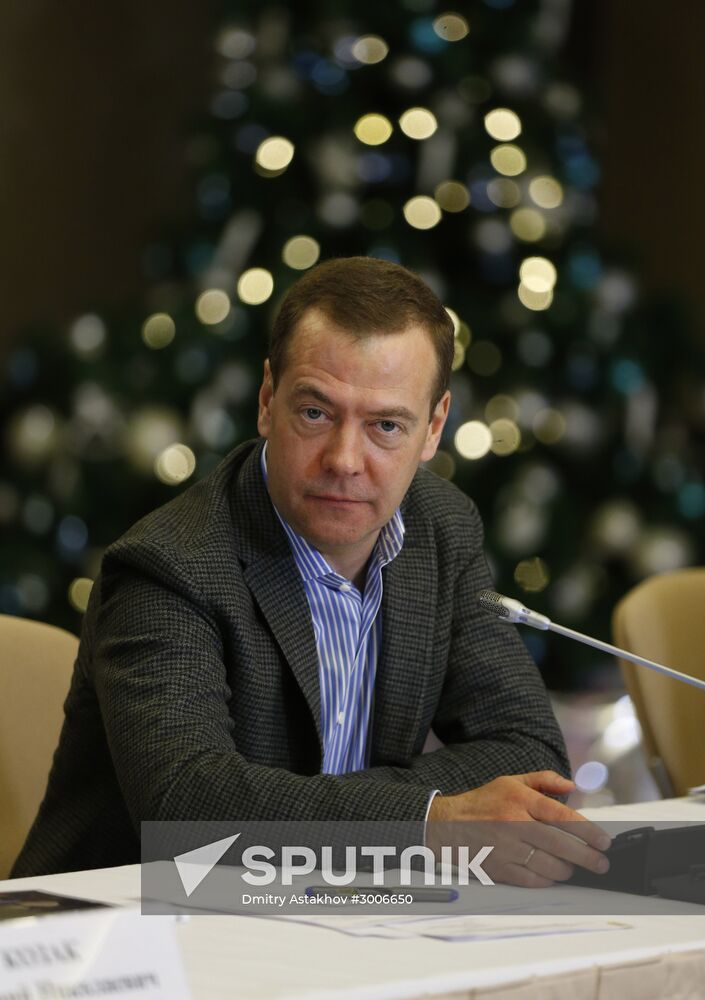 Russian Prime Minister Dmitry Medvedev examines Gorky Gorod ski resort in Sochi