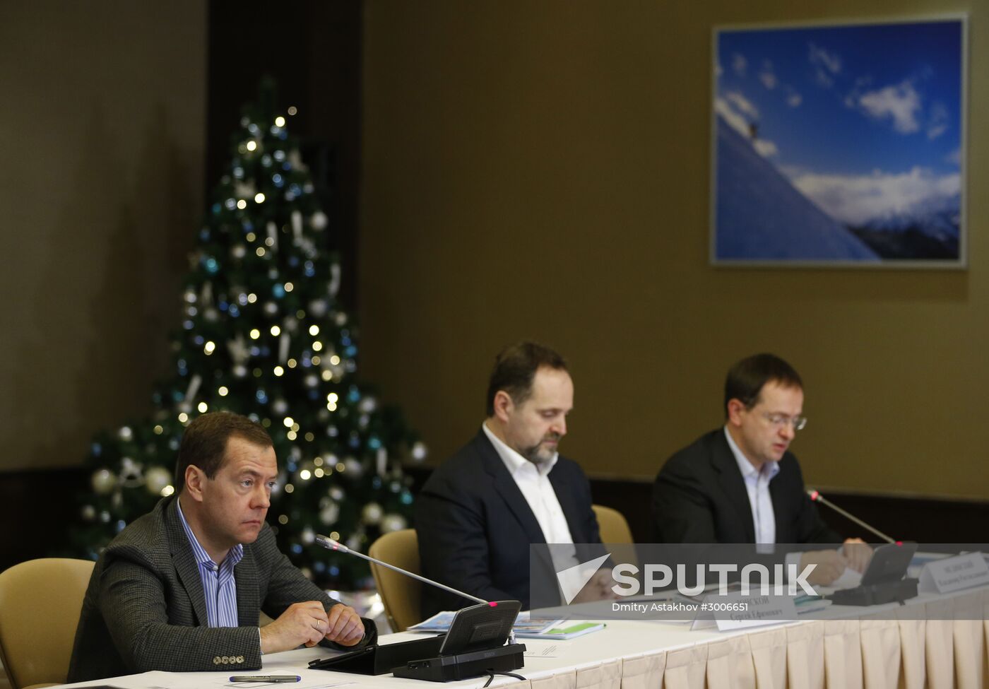 Russian Prime Minister Dmitry Medvedev examines Gorky Gorod ski resort in Sochi