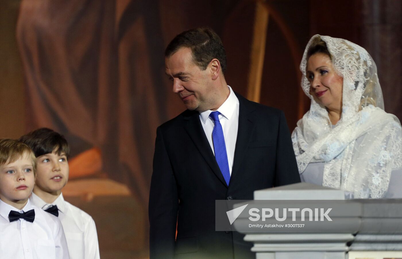Prime Minister Medvedev attends Christmas service at Cathedral of Christ the Savior