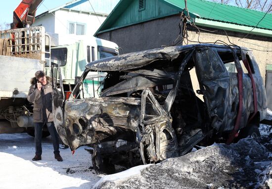 Major car accident involving ambulance car in Sakhalin
