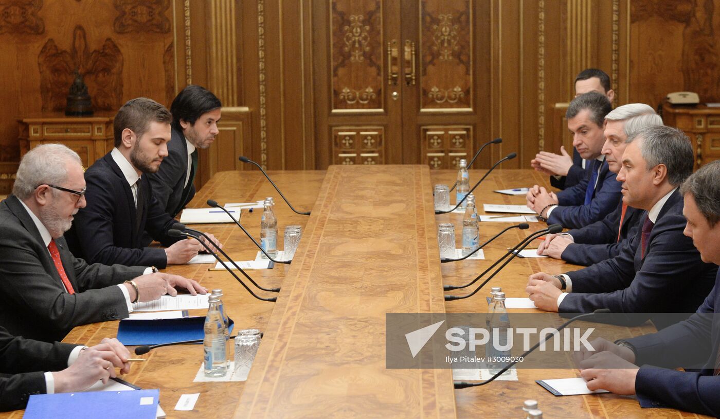 Russian State Duma Speaker Vyacheslav Volodin meets with PACE President Pedro Agramunt