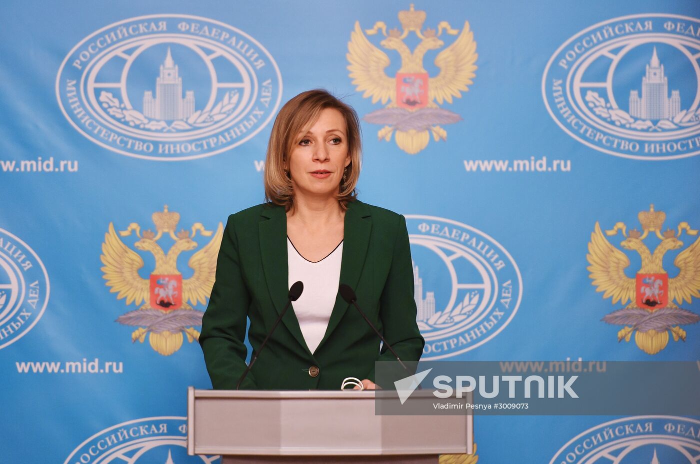 Russian Foreign Ministry Spokesperson Maria Zakharova at a briefing