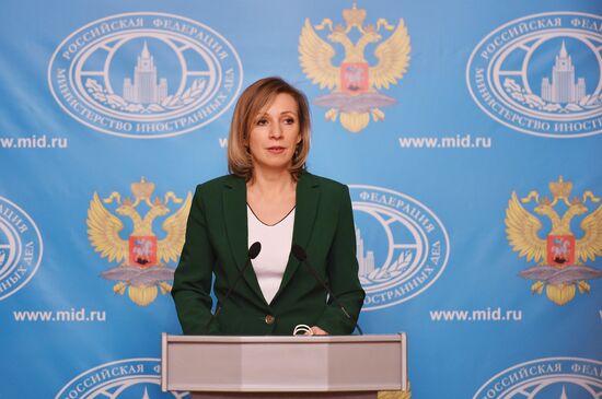 Russian Foreign Ministry Spokesperson Maria Zakharova at a briefing