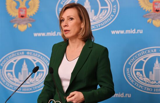 Russian Foreign Ministry Spokesperson Maria Zakharova at a briefing