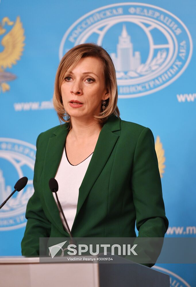 Russian Foreign Ministry Spokesperson Maria Zakharova at a briefing