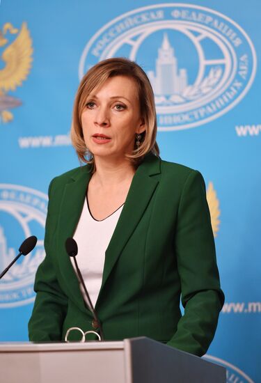Russian Foreign Ministry Spokesperson Maria Zakharova at a briefing