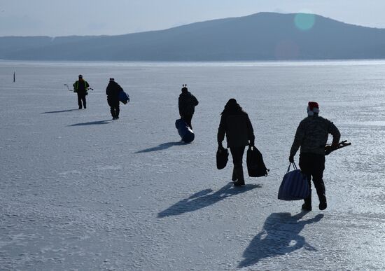Old New Year celebrations on ice-covered Eastern Bosphorus