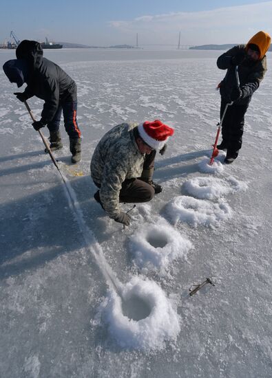 Old New Year celebrations on ice-covered Eastern Bosphorus