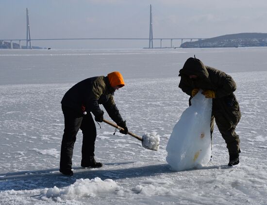 Old New Year celebrations on ice-covered Eastern Bosphorus