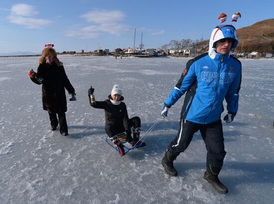 Old New Year celebrations on ice-covered Eastern Bosphorus