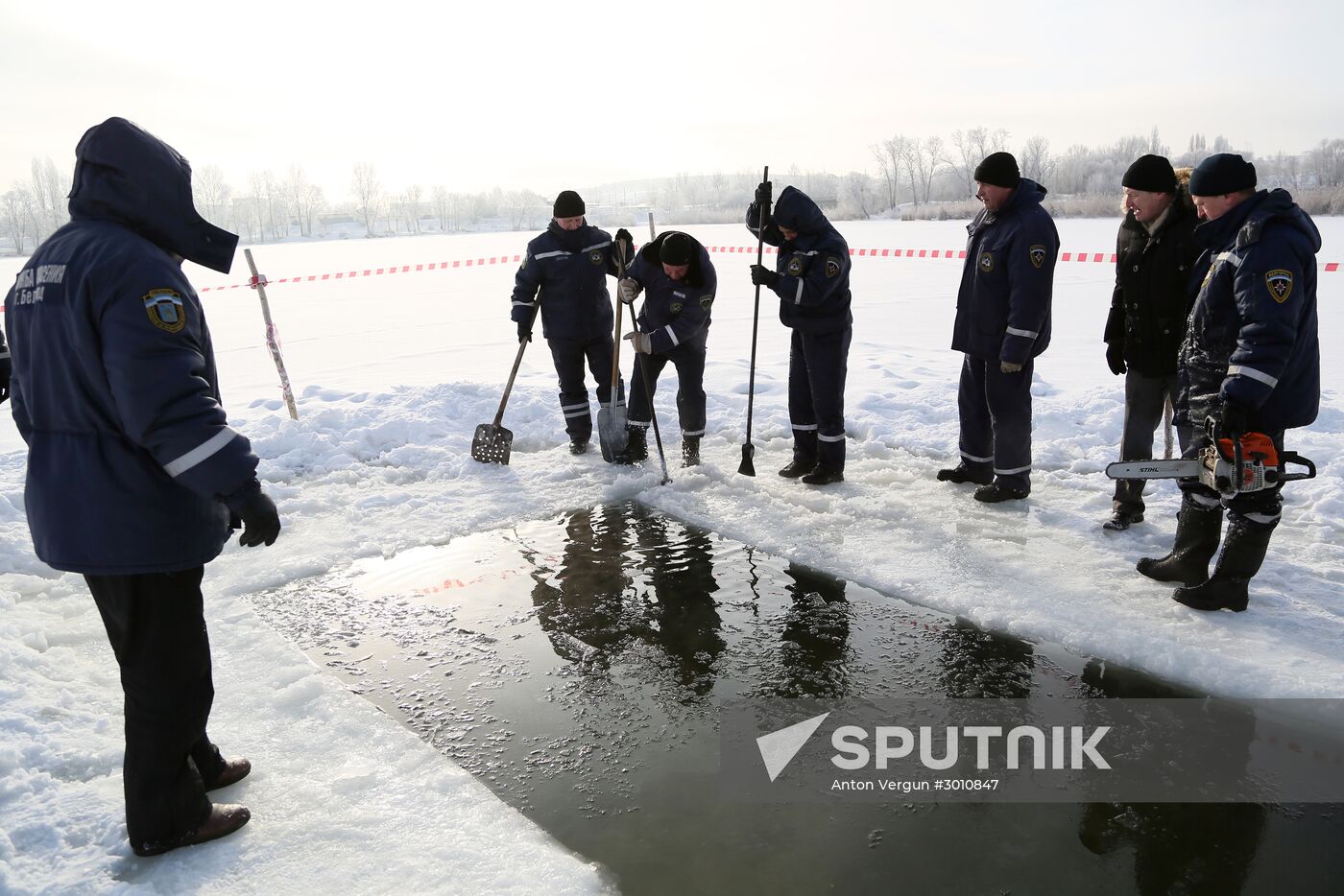 Preparation of ice holes for Epiphany bathing in Belgorod region