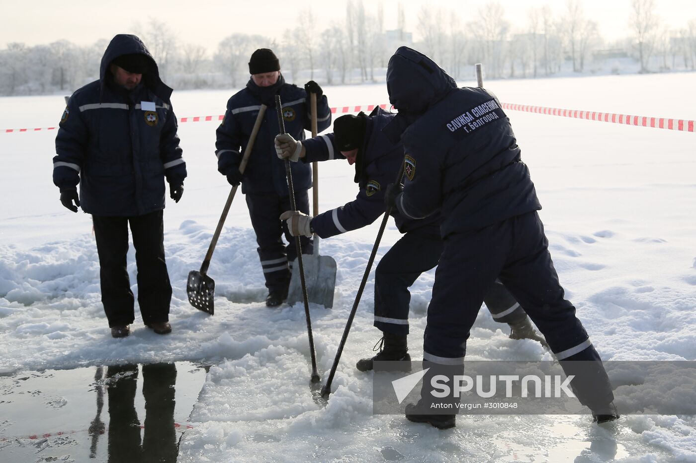 Preparation of ice holes for Epiphany bathing in Belgorod region