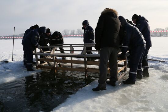 Preparation of ice holes for Epiphany bathing in Belgorod region