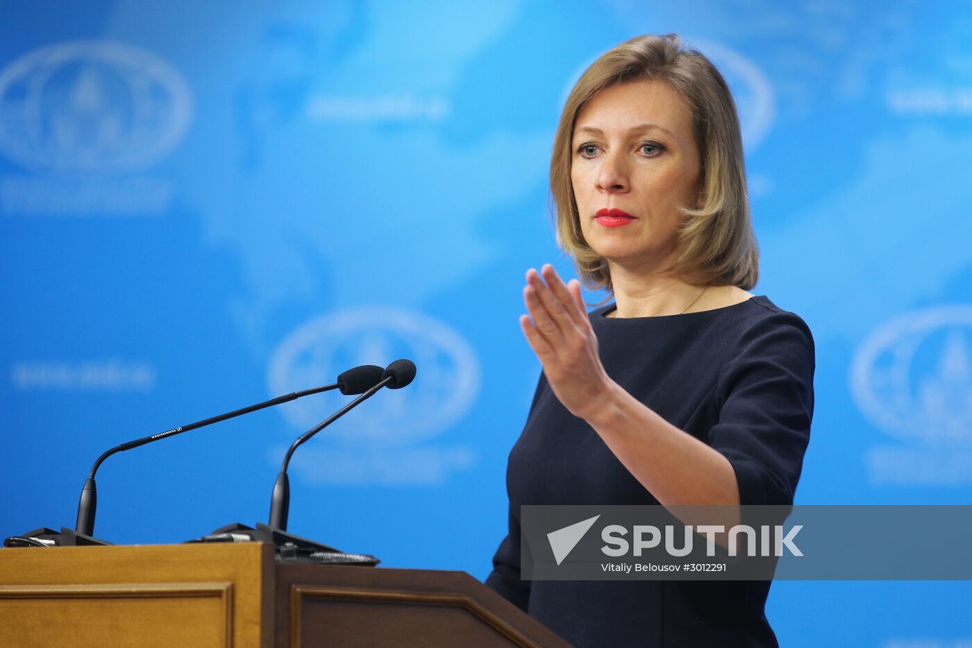 Russian Foreign Ministry Spokesperson Maria Zakharova during a press briefing of the current issues of foreign policy. Location: Russia, Moscow. Author: Vitaliy Belousov/Sputnik. Press briefing with Russian Foreign Ministry Spokesperson Maria Zakharova