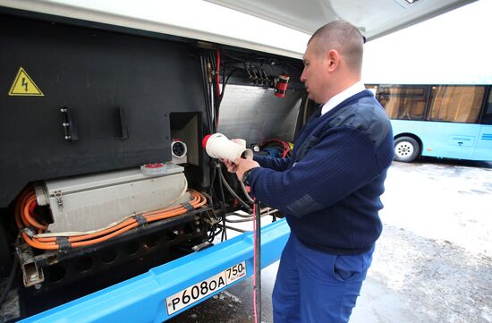 Russian-made electric bus LiAZ-6274 being tested