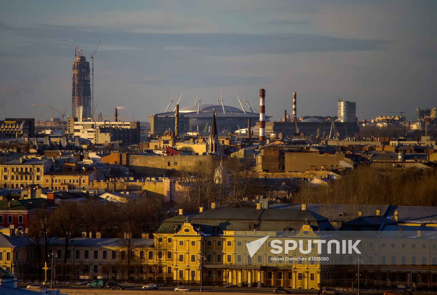 View of the Lakhta Center multi-purpose center, back left, from the gallery of the St. Isaac's Cathedral in St. Petersburg. Location: Russia, St. Petersburg. Author: Alexei Danichev/Sputnik. Russian cities. St. Petersburg