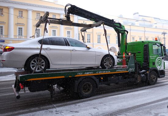 Car towed away in Moscow