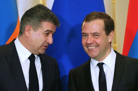 Russian Prime Minister Dmitry Medvedev meets with Armenian Prime Minister Karen Karapetyan