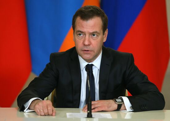 Russian Prime Minister Dmitry Medvedev meets with Armenian Prime Minister Karen Karapetyan