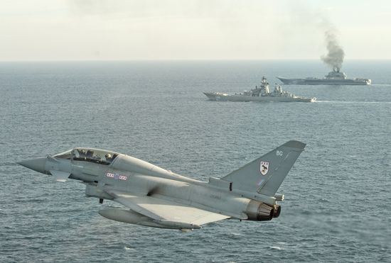 British Navy and Air Force escort Russian warships Admiral Kuznetsov and Pyotr Veliky