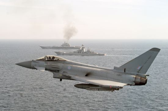British Navy and Air Force escort Russian warships Admiral Kuznetsov and Pyotr Veliky