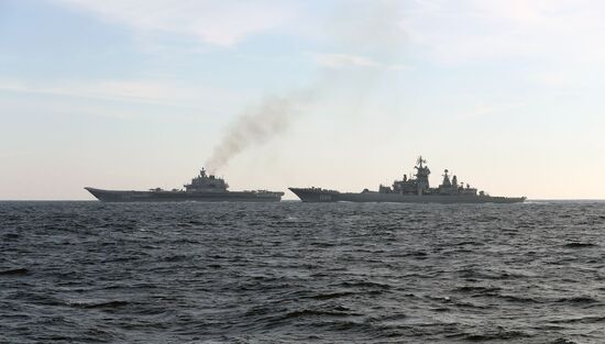 British Navy and Air Force escort Russian warships Admiral Kuznetsov and Pyotr Veliky