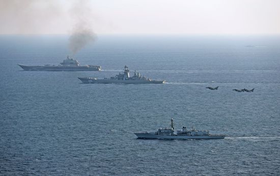 British Navy and Air Force escort Russian warships Admiral Kuznetsov and Pyotr Veliky
