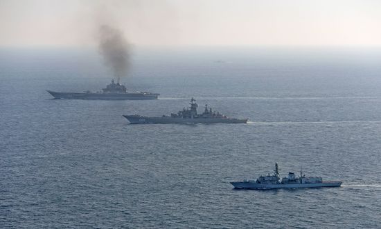 British Navy and Air Force escort Russian warships Admiral Kuznetsov and Pyotr Veliky