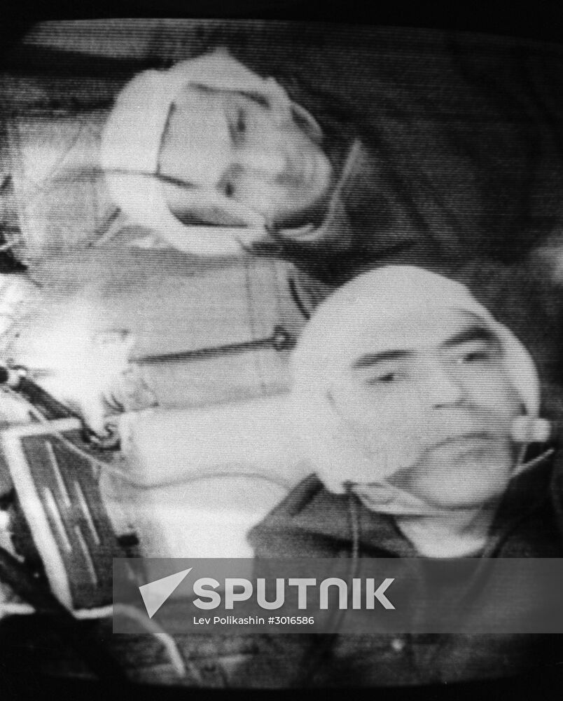 Cosmonauts Andriyan Nikolayev and Vitaly Sevastyanov aboard Soyuz 9 spacecraft