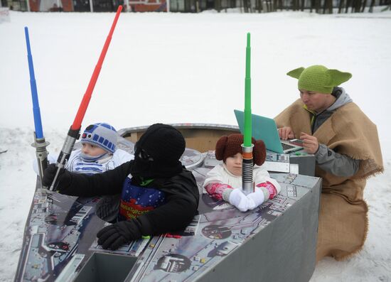 Homemade sled race on Vorobyovy Hills