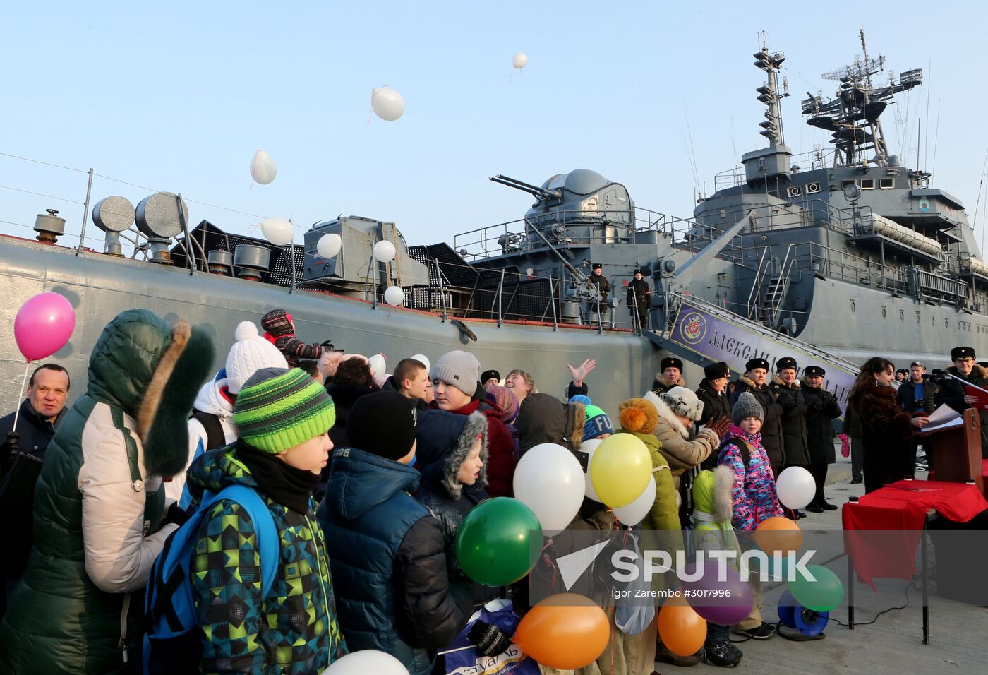 Ceremonial greetings for Aleksandr Shabalin landing ship