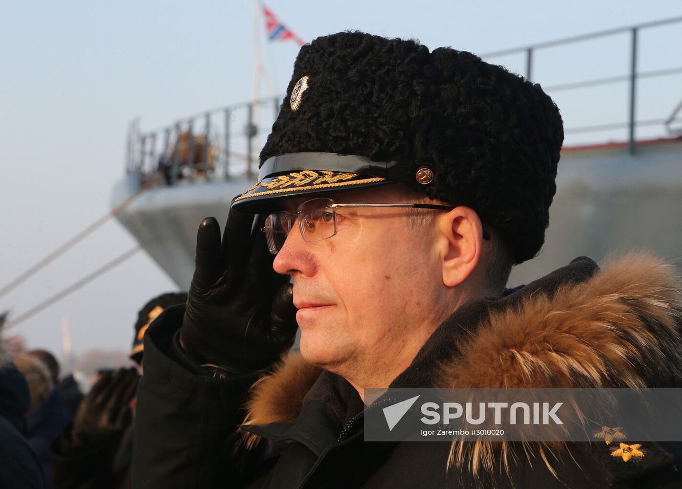 Ceremonial greetings for Aleksandr Shabalin landing ship
